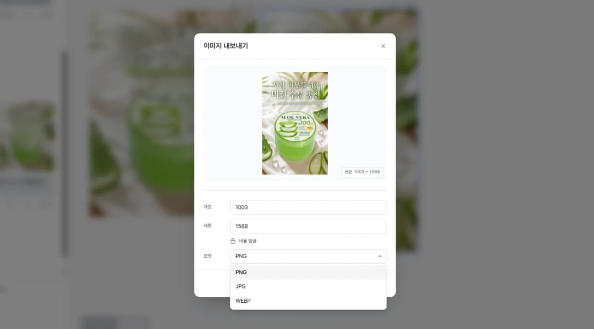Marketing image export settings screen